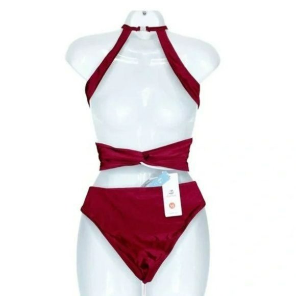 CUPSHE Women's Halter Top Swimsuit Size Medium Fuschia New w/Tag - Picture 4 of 8